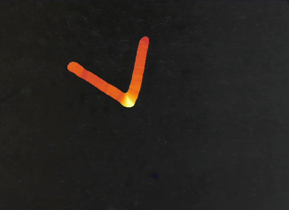 A printed corner rendered as a heatmap, with a bright band of extra width at the vertex where the path changes direction