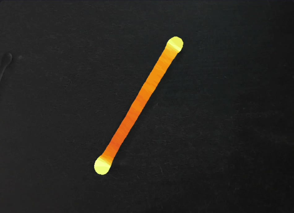 A printed filament rendered as a heatmap, width mapped to color along its whole length